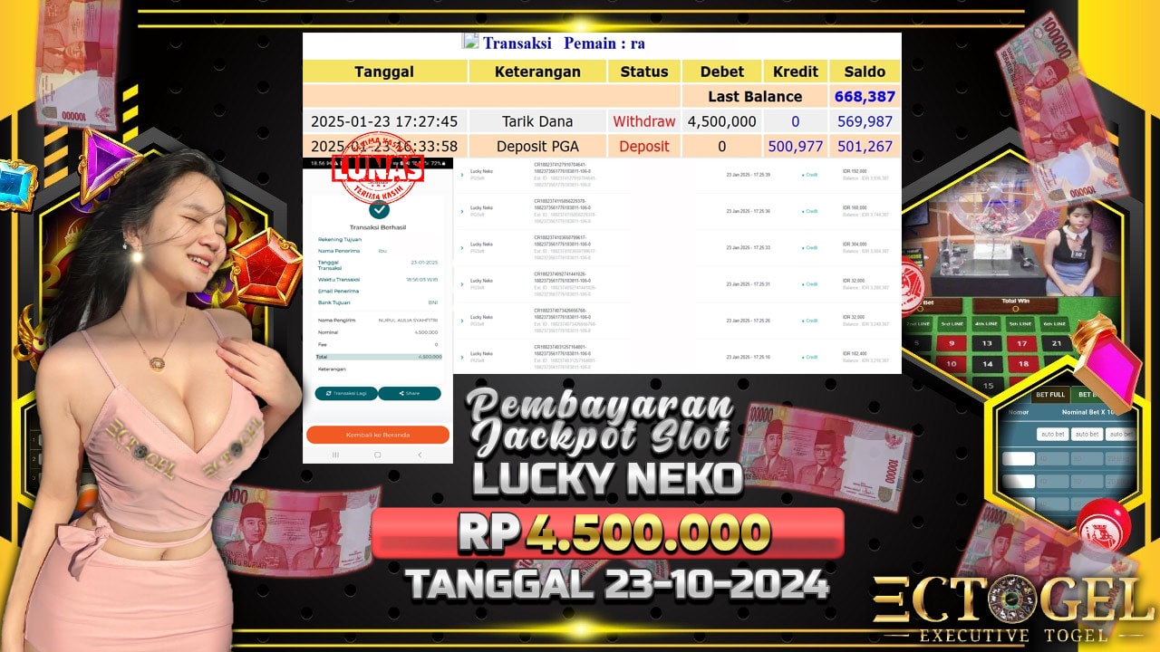 BUKTI JACKPOT SLOT LUCKY NEKO TERPERCAYA DI INDONESIA TGL 23-01-2025