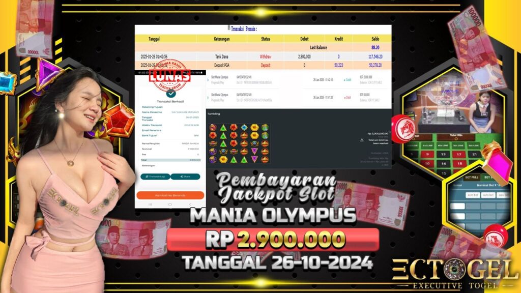 BUKTI JACKPOT SLOT MANIA OLYMPUS TERPERCAYA DI INDONESIA TGL 26-01-2025