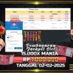 BUKTI JACKPOT SLOT 15.000 X MANIA TERPERCAYA DI INDONESIA TGL 01-02-2025