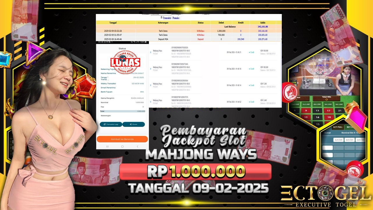 BUKTI JACKPOT SLOT MAHJONG WAYS TERPERCAYA DI INDONESIA TGL 09-02-2025