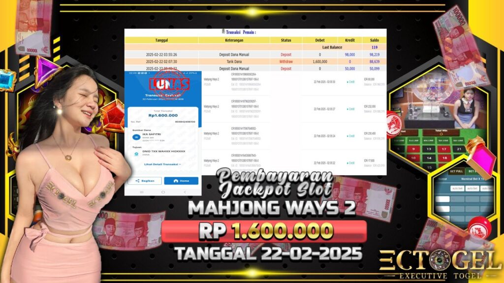 BUKTI JACKPOT SLOT MAHJONG WAYS 2 TERPERCAYA DI INDONESIA TGL 22-02-2025