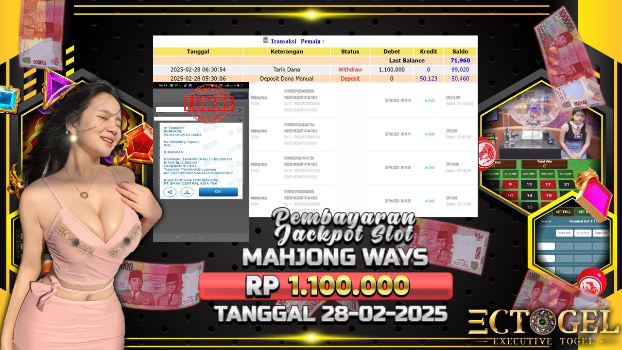 BUKTI JACKPOT SLOT MAHJONG WAYS TERPERCAYA DI INDONESIA TGL 28-02-2025