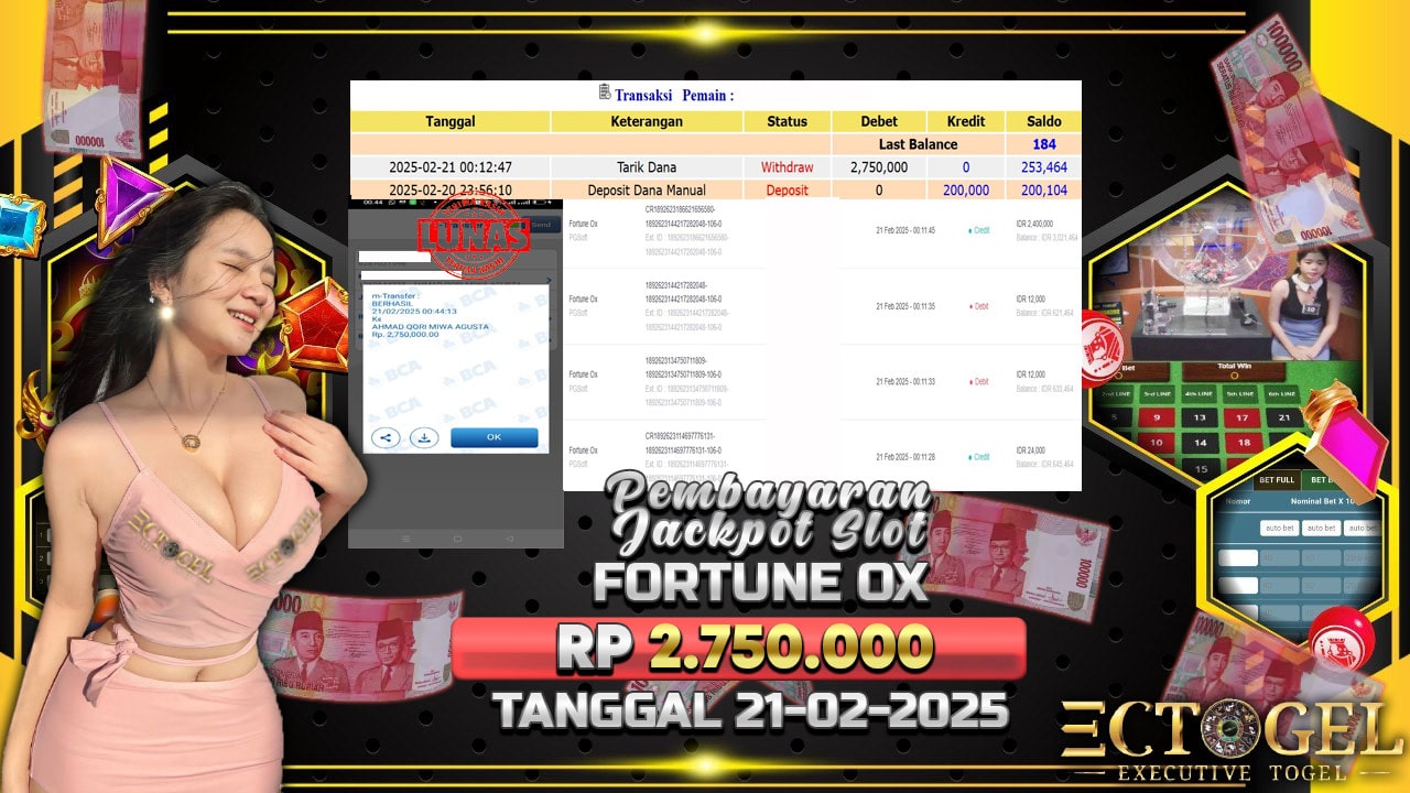 BUKTI JACKPOT SLOT FORTUNE OX TERPERCAYA DI INDONESIA TGL 21-02-2025