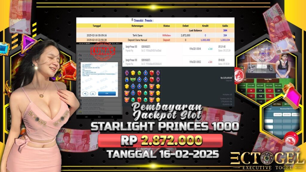 BUKTI JACKPOT SLOT STARLIGHT PRINCES 1000 TERPERCAYA DI INDONESIA TGL 16-02-2025