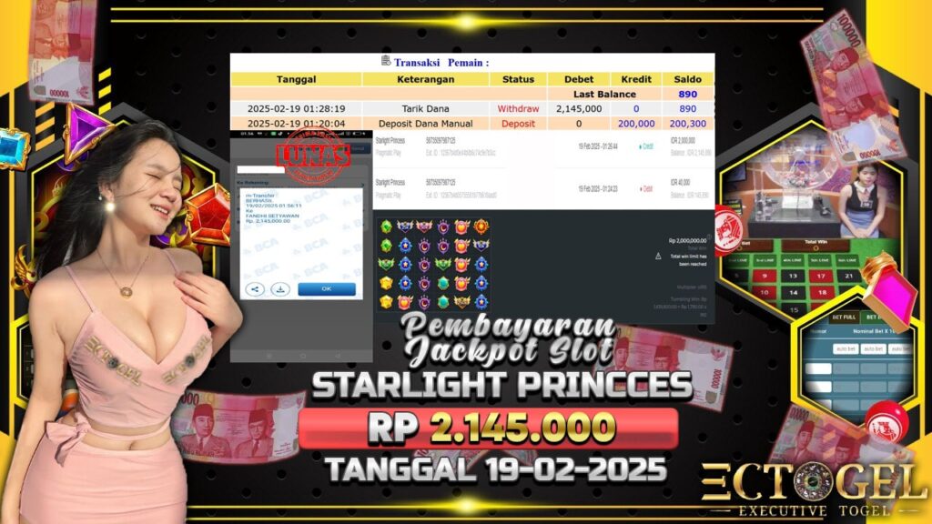 BUKTI JACKPOT SLOT STARLIGHT PRINCES TERPERCAYA DI INDONESIA TGL 19-02-2025