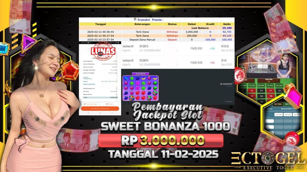 BUKTI JACKPOT SLOT SWEET BONANZA 1000 TERPERCAYA DI INDONESIA TGL 11-02-2025