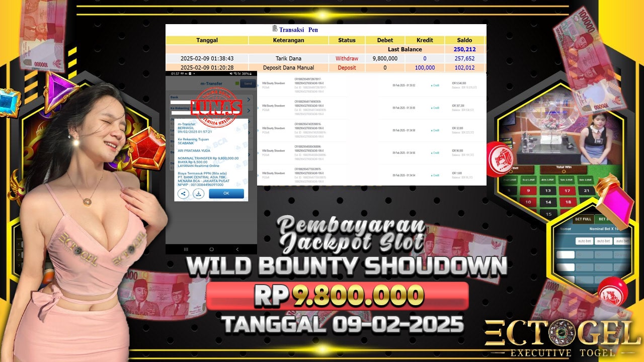 BUKTI JACKPOT SLOT WILD BOUNTY SHOUDOWN TERPERCAYA DI INDONESIA TGL 09-02-2025