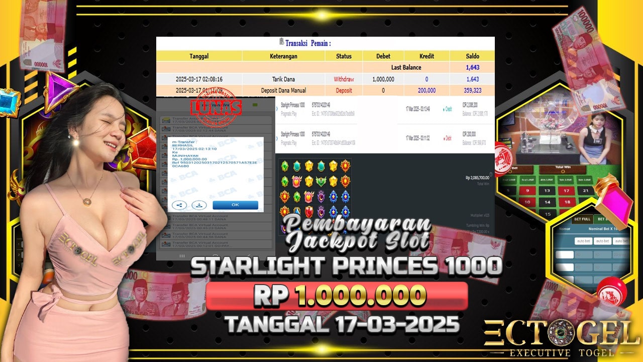 BUKTI JACKPOT SLOT STARLIGHT PRINCES 1000 TERPERCAYA DI INDONESIA TGL 17-03-2025