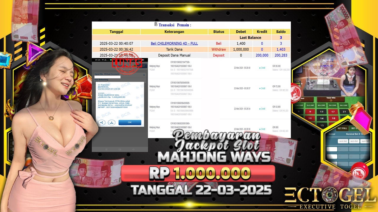 BUKTI JACKPOT SLOT MAHJONG WAYS TERPERCAYA DI INDONESIA TGL 22-03-2025