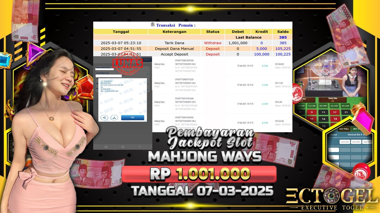 BUKTI JACKPOT SLOT MAHJONG WAYS TERPERCAYA DI INDONESIA TGL 07-03-2025