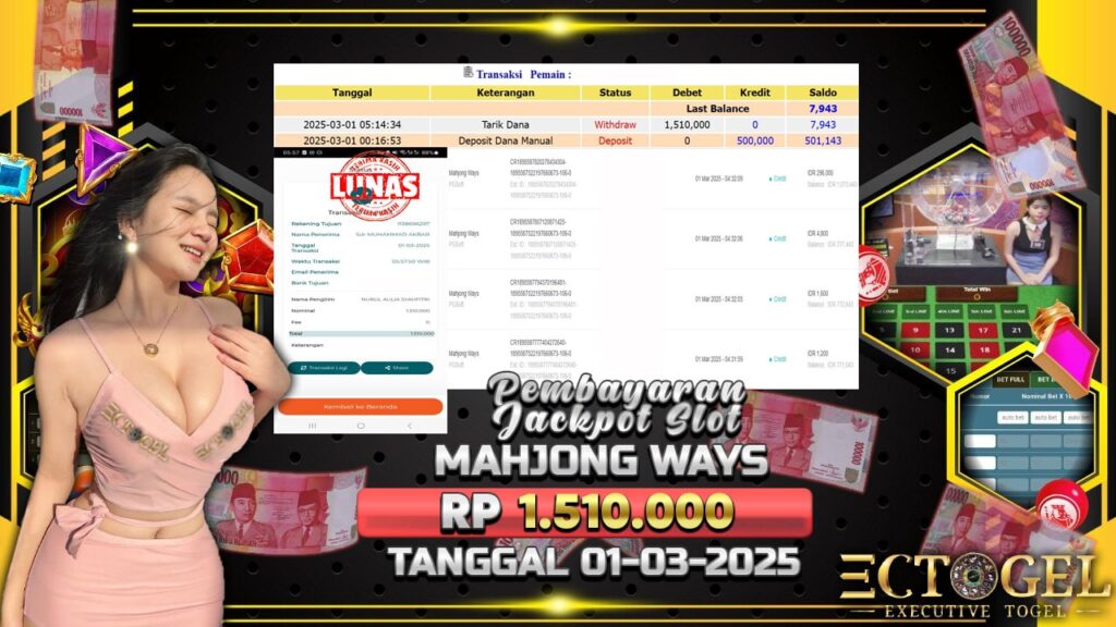 BUKTI JACKPOT SLOT MAHJONG WAYS TERPERCAYA DI INDONESIA TGL 01-03-2025