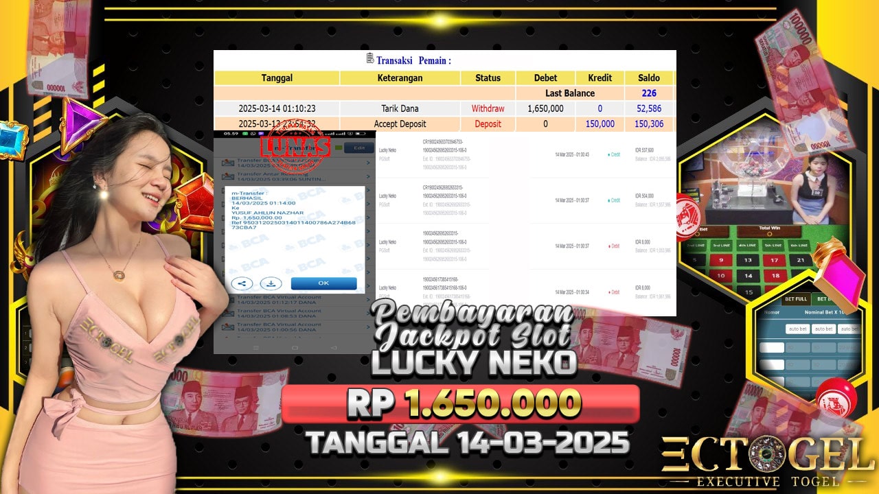 BUKTI JACKPOT SLOT LUCKY NEKO TERPERCAYA DI INDONESIA TGL 14-03-2025