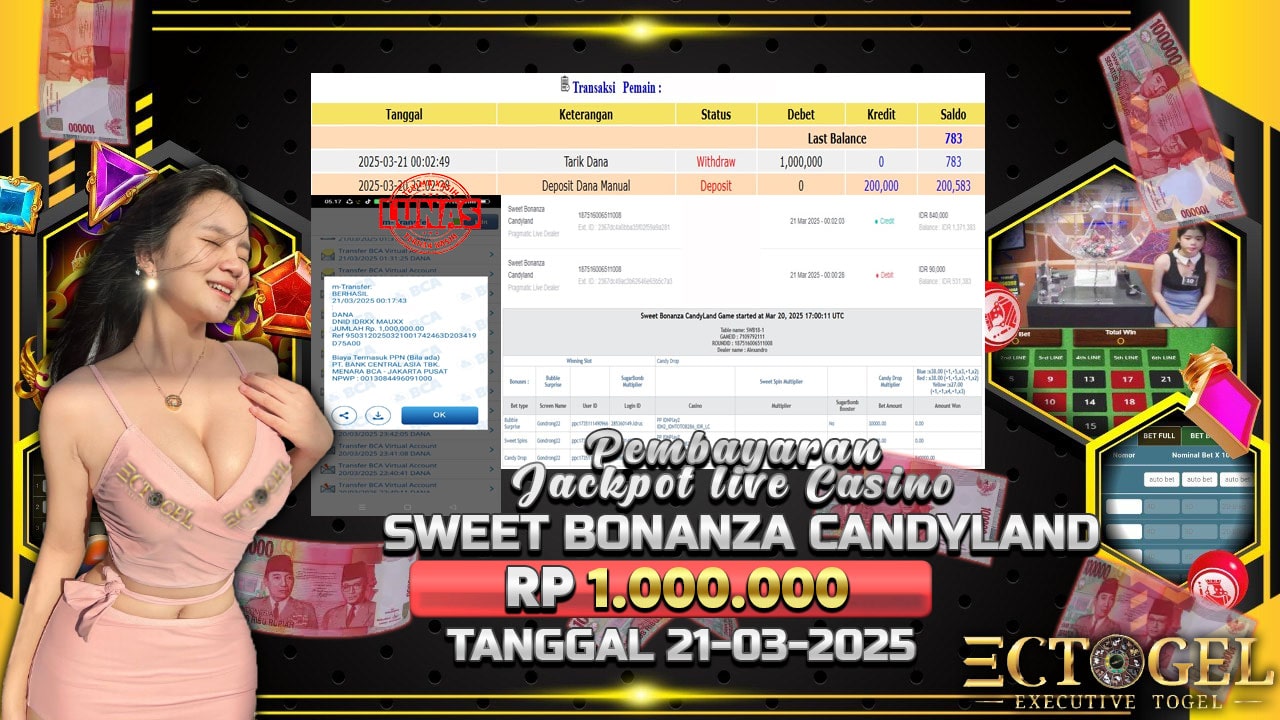 BUKTI JACKPOT SWEET BONANZA CANDYLAND TERPERCAYA DI INDONESIA TGL 21-03-2025