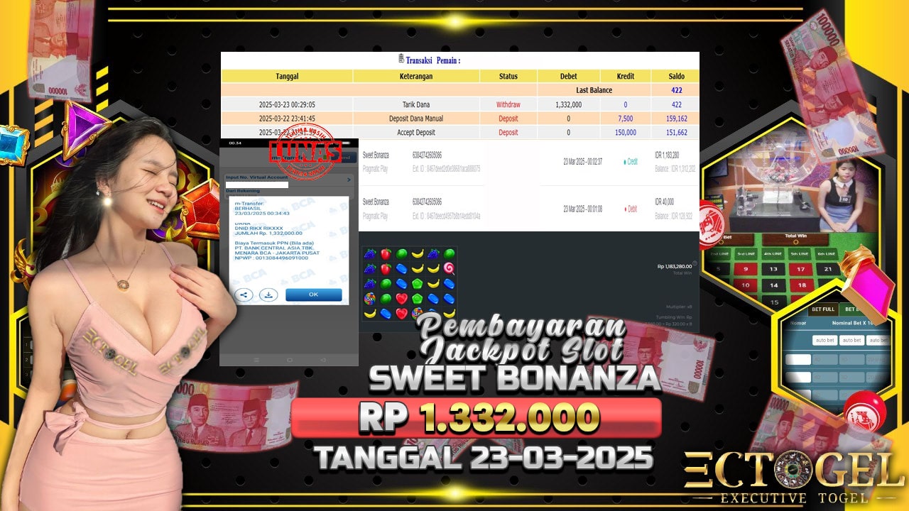 BUKTI JACKPOT SLOT SWEET BONANZA TERPERCAYA DI INDONESIA TGL 23-03-2025