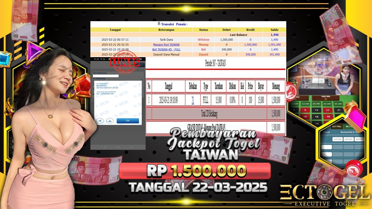 BUKTI JACKPOT TOGEL TAIWAN TERPERCAYA DI INDONESIA TGL 22-03-2025