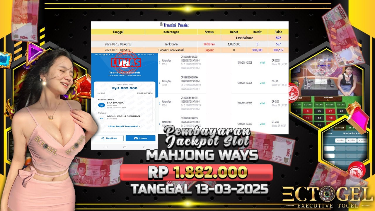 BUKTI JACKPOT SLOT MAHJONG WAYS TERPERCAYA DI INDONESIA TGL 13-03-2025