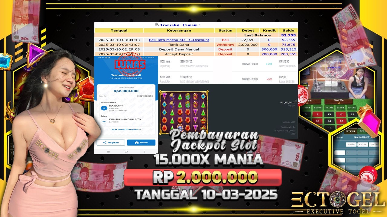 BUKTI JACKPOT SLOT 15.000x MANIA TERPERCAYA DI INDONESIA TGL 10-03-2025