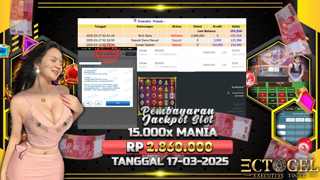 BUKTI JACKPOT SLOT 15.000x MANIA TERPERCAYA DI INDONESIA TGL 17-03-2025