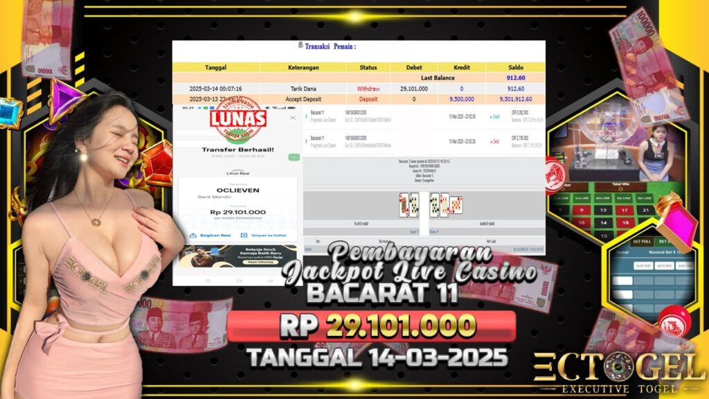 BUKTI JACKPOT LIVE CASINO BACARAT 11  TERPERCAYA DI INDONESIA TGL 14-03-2025