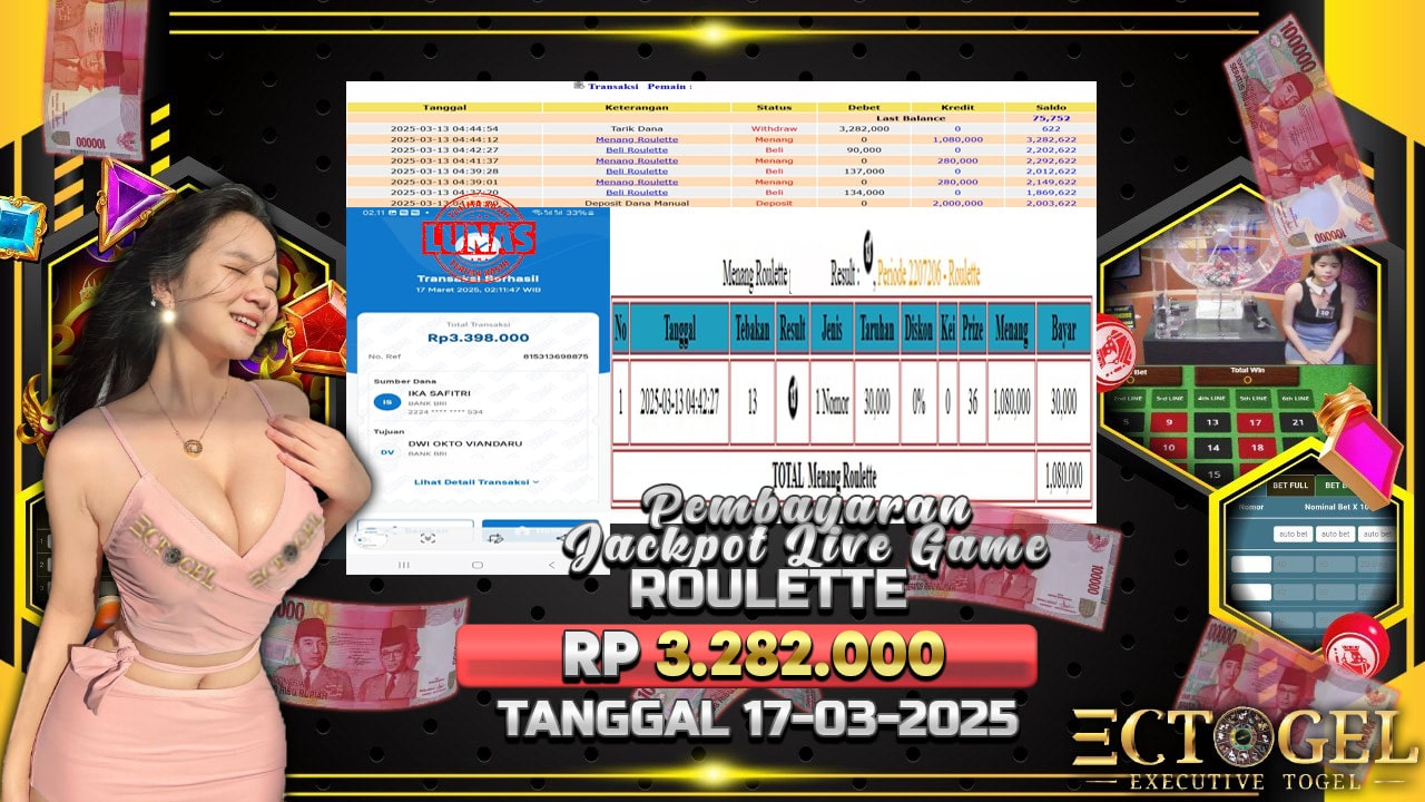 BUKTI JACKPOT LIVE GAME ROULETTE TERPERCAYA DI INDONESIA TGL 17-03-2025