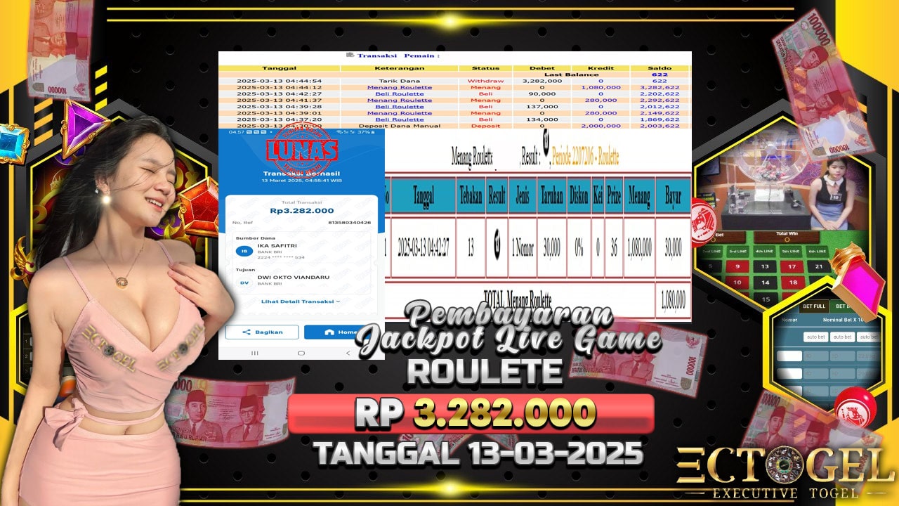 BUKTI JACKPOT LIVE GAME ROULETE TERPERCAYA DI INDONESIA TGL 13-03-2025