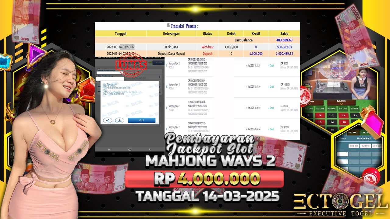 BUKTI JACKPOT SLOT MAHJONG WAYS 2 TERPERCAYA DI INDONESIA TGL 14-03-2025