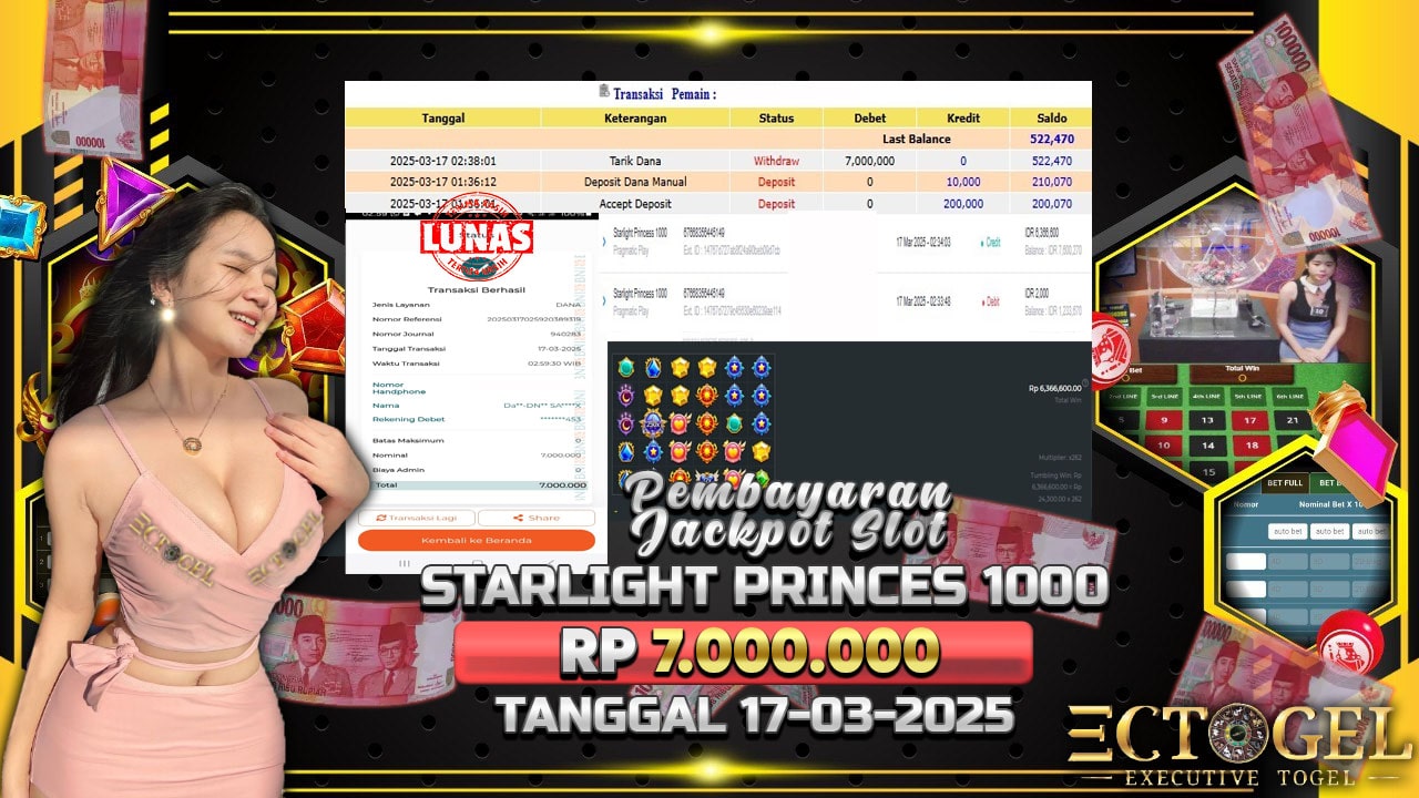 BUKTI JACKPOT SLOT STARLIGHT PRINCES 1000 TERPERCAYA DI INDONESIA TGL 17-03-2025